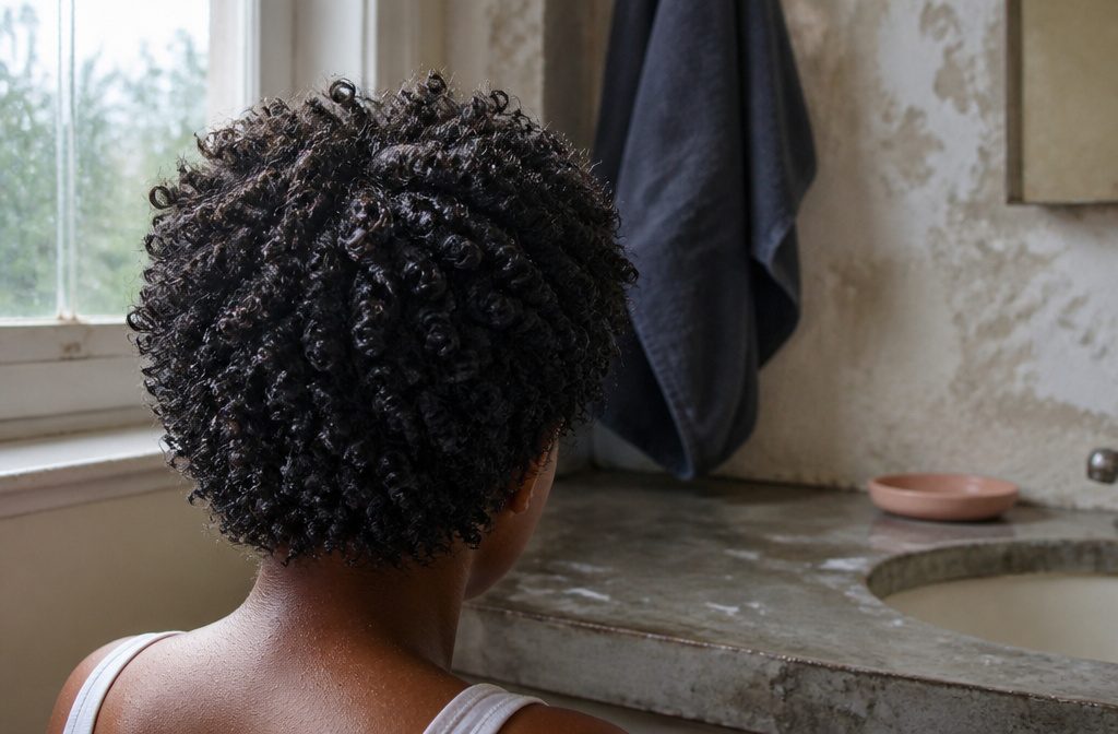 Rounded head of tight tiny coils with a short fringe framing the face