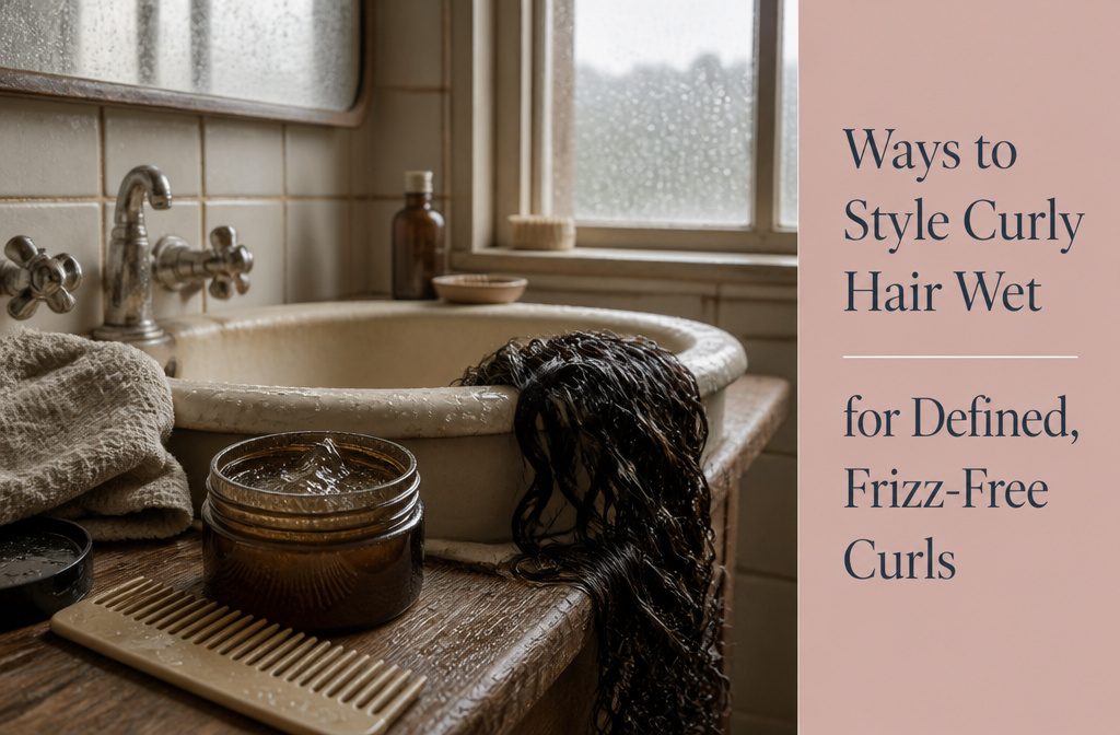 Wet curly hair with defined curl clumps ready for styling
