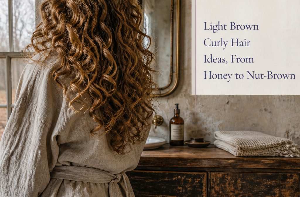 Long light brown curls with soft highlights and dimensional color