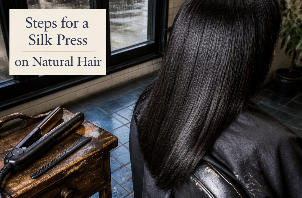 Natural hair with curls and coils shown before heat straightening