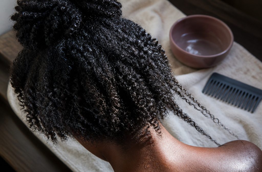 Type 4C hair with tightly packed coils forming a full natural shape